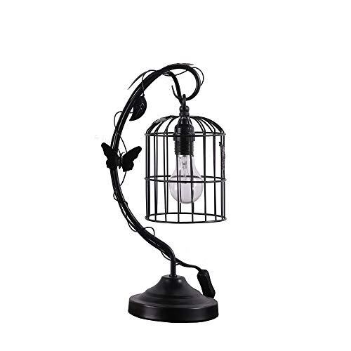 Benjara Arc Design Metal Table Lamp With Birdcage Shade, Black